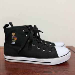 Boys Black Polo Ralph Lauren Hamptyn II Hi-Top Canvas Sneakers Embroidered Bear